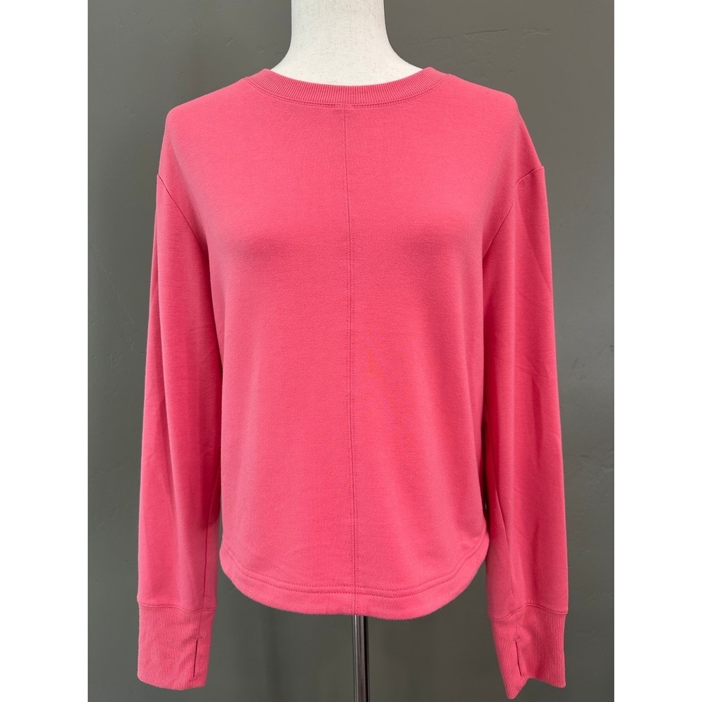 Apana Sweatshirt Large Pink Ruched Back Thumbhole Pullover Athleisure Yoga Top